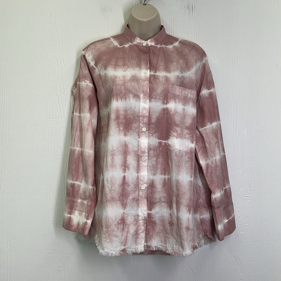 Zara - Dusty Pink Tie Dye Button Down Pocket Long Sleeve Blouse Size Small - Picture 3 of 12